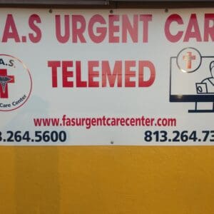 FAS urgent care telemed poster on a yellow wall