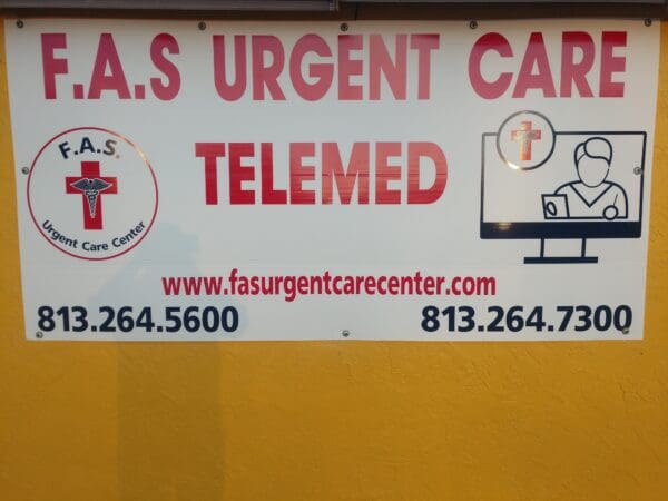 FAS urgent care telemed poster on a yellow wall